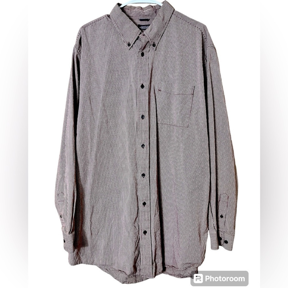 Men’s CONSENSUS 80’s Two Ply Cotton‎ Burgundy Plaid Button Down Dress Shirt XLT